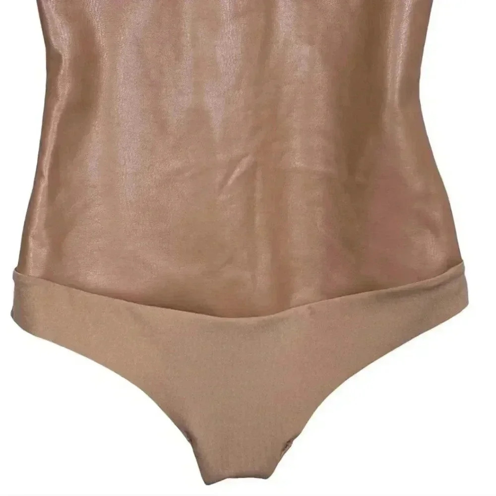 SKIMS Faux Leather Brown (Jasper) Crew Neck Bodysuit Size XL NWT - Picture 12 of 15